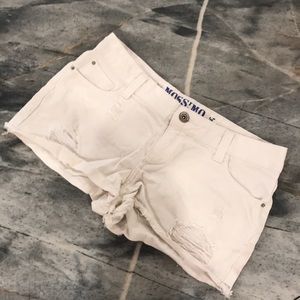 Ripped White Low Rise Jean Shorts